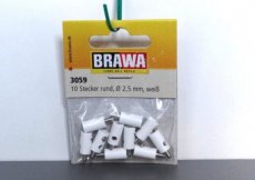 Brawa 3059 Stekkers rond Ø 2,5 mm, wit, 10 stuks